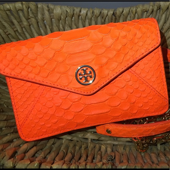 Tory Burch Handbags - Tory Burch Ornge Neon snakeskin-embossed CrossBody